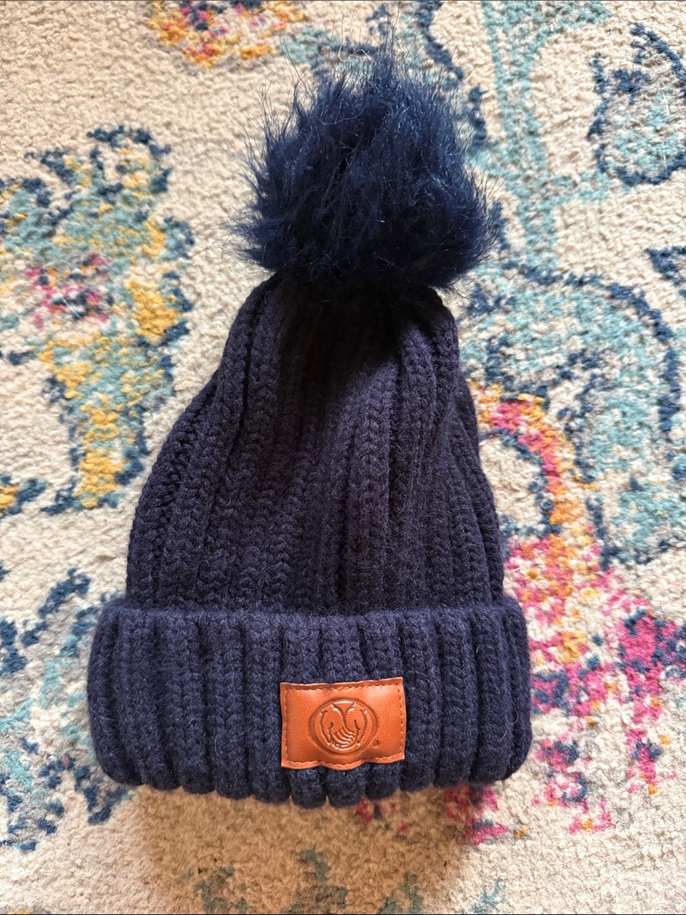 Navy Pom Beanie - Soft Knit Winter Hat
